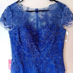 JJ's House A-line Tea-Length Lace Dress with Sequins. Color: Stormy. Size 12